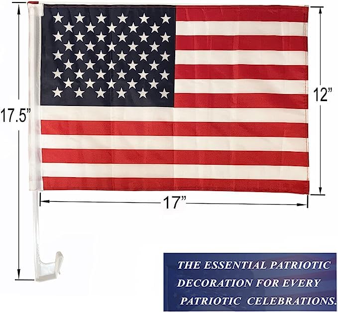 Julysgift Pack of 2 US American Car Flag with Window Clip 17 x 12